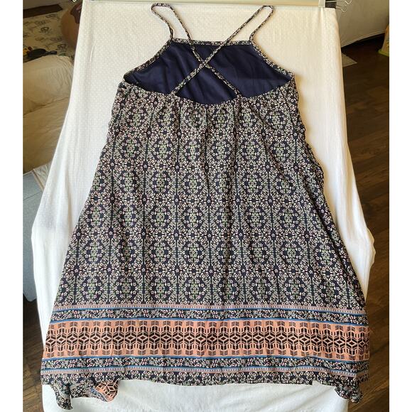 Paper Crane Women Dress L Navy Floral A-Line Sundress Sleeveless Knee Length - Picture 9 of 9